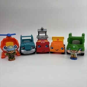 Lot Of 5 Little People Vehicles + 2 Figures Helicopter Recycle Fire Dump Truck